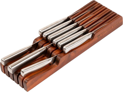 In-Drawer Knife Block Holder, 11 Slots, Bamboo | Fits most knife sizes, rubber feet, food-safe finish