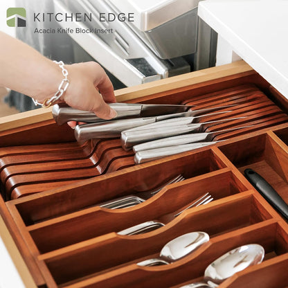 In-Drawer Knife Block Holder, 11 Slots, Bamboo | Fits most knife sizes, rubber feet, food-safe finish