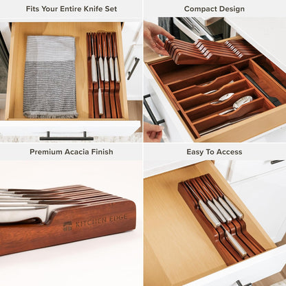 In-Drawer Knife Block Holder, 11 Slots, Bamboo | Fits most knife sizes, rubber feet, food-safe finish