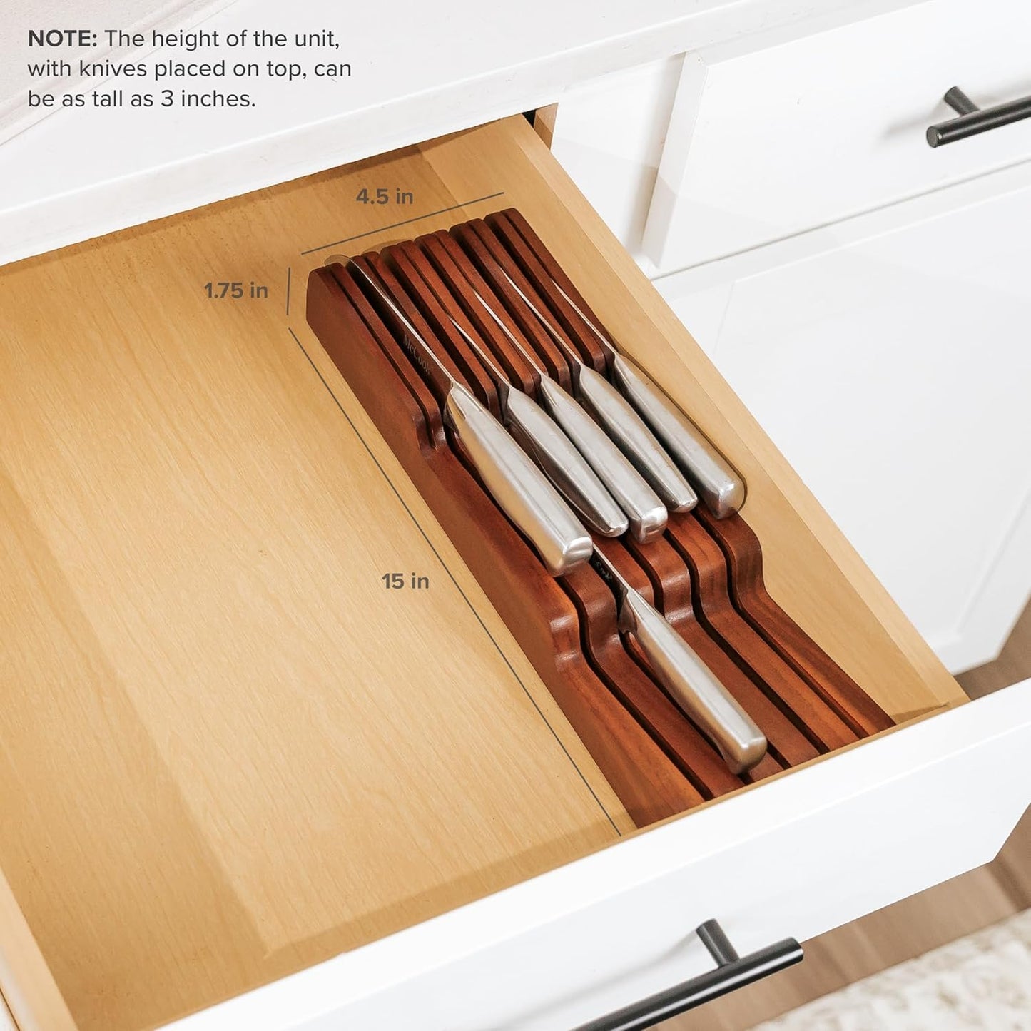 In-Drawer Knife Block Holder, 11 Slots, Bamboo | Fits most knife sizes, rubber feet, food-safe finish