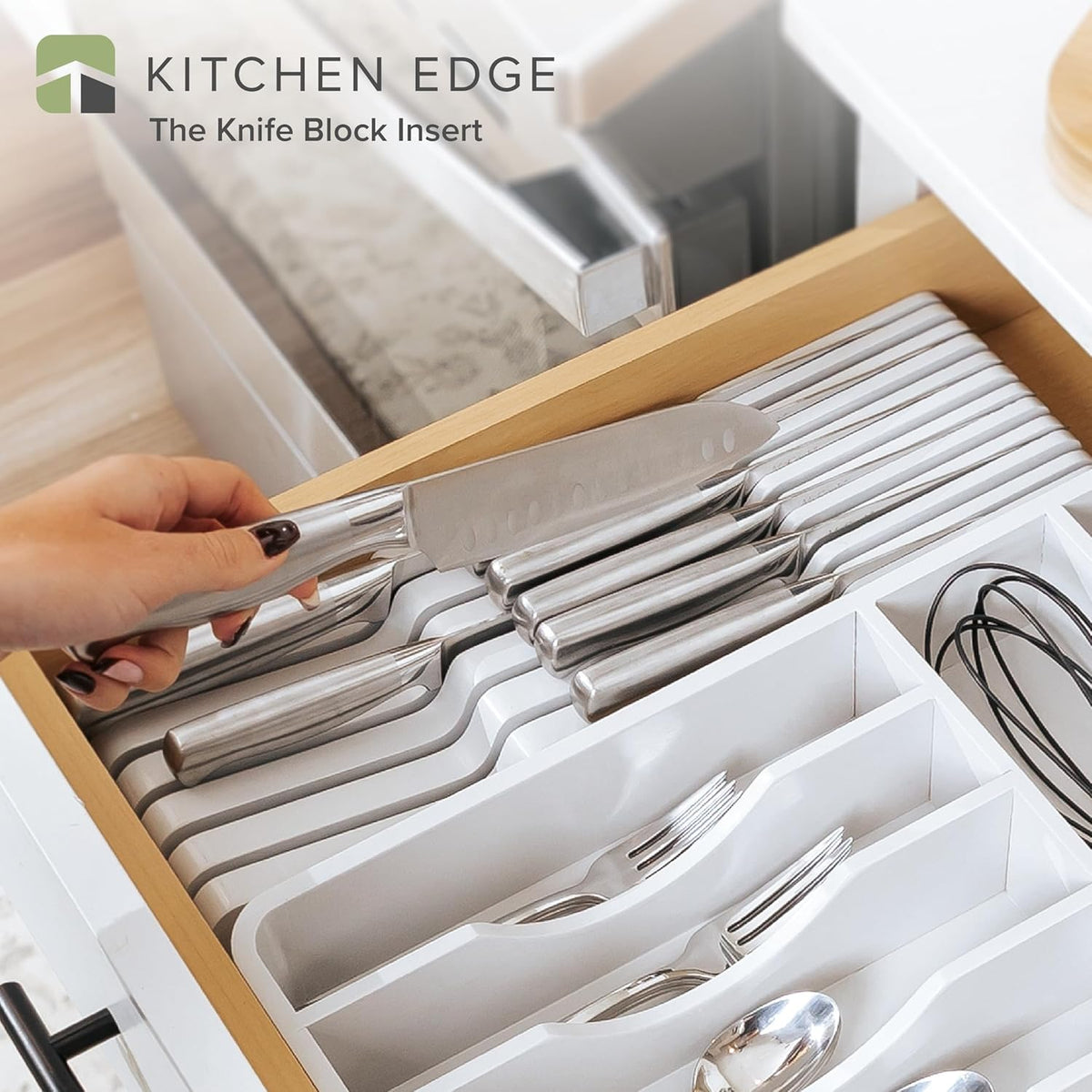 In-Drawer Knife Block Holder, 11 Slots, Bamboo | Fits most knife sizes, rubber feet, food-safe finish