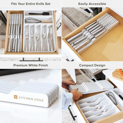 In-Drawer Knife Block Holder, 11 Slots, Bamboo | Fits most knife sizes, rubber feet, food-safe finish