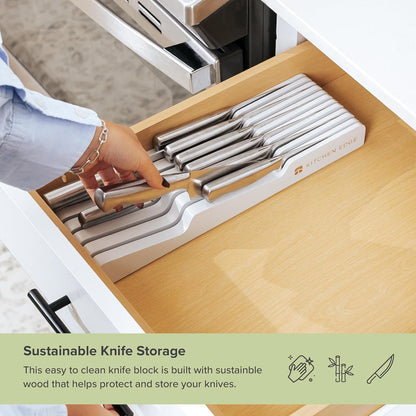 In-Drawer Knife Block Holder, 11 Slots, Bamboo | Fits most knife sizes, rubber feet, food-safe finish