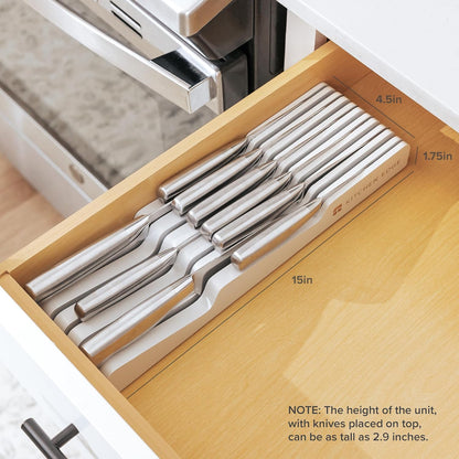 In-Drawer Knife Block Holder, 11 Slots, Bamboo | Fits most knife sizes, rubber feet, food-safe finish