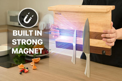 BRENZAA 14" Magnetic Knife Block with Sharpener, Wood Knife Holder Stand