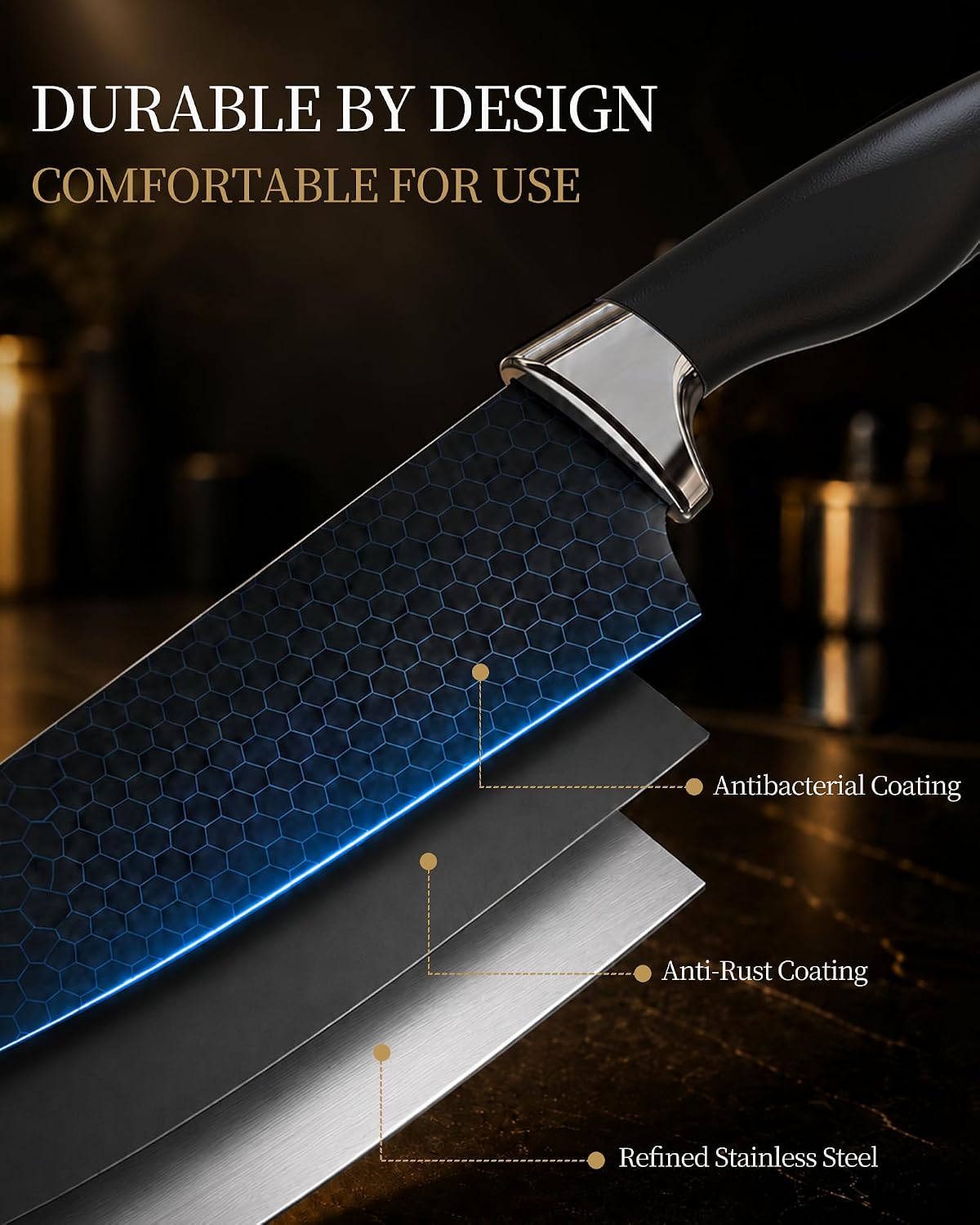 Knife Set, 15 Piece Kitchen Knife Set with Block and Built in Sharpener, German Stainless Steel Dishwasher Safe Knife Block Set, Black Kitchen Knives Set for Home Cooking