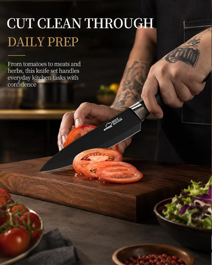 Knife Set, 15 Piece Kitchen Knife Set with Block and Built in Sharpener, German Stainless Steel Dishwasher Safe Knife Block Set, Black Kitchen Knives Set for Home Cooking