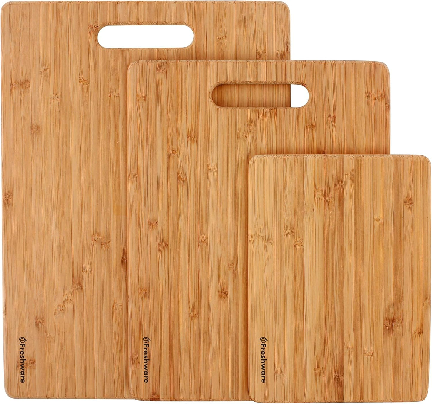 Bamboo Cutting Board Set of 3, Wooden Cutting Boards for Kitchen, Knife Friendly Food Grade Chopping Board, Lightweight with Hanging Hole for Easy Storage