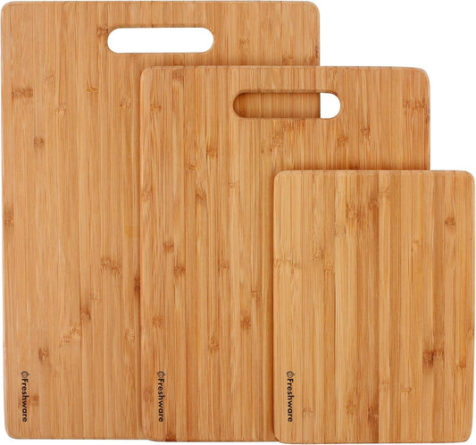 Bamboo Cutting Board Set of 3, Wooden Cutting Boards for Kitchen, Knife Friendly Food Grade Chopping Board, Lightweight with Hanging Hole for Easy Storage