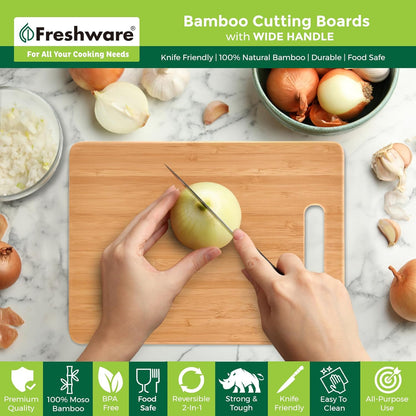 Bamboo Cutting Board Set of 3, Wooden Cutting Boards for Kitchen, Knife Friendly Food Grade Chopping Board, Lightweight with Hanging Hole for Easy Storage