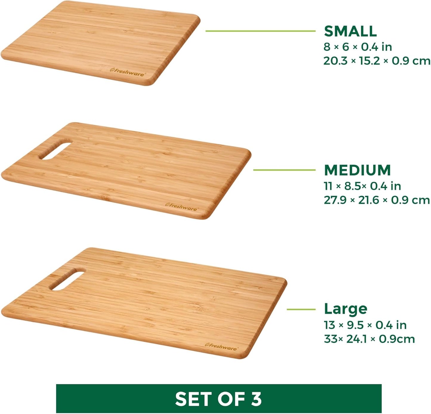 Bamboo Cutting Board Set of 3, Wooden Cutting Boards for Kitchen, Knife Friendly Food Grade Chopping Board, Lightweight with Hanging Hole for Easy Storage