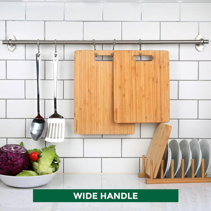 Bamboo Cutting Board Set of 3, Wooden Cutting Boards for Kitchen, Knife Friendly Food Grade Chopping Board, Lightweight with Hanging Hole for Easy Storage