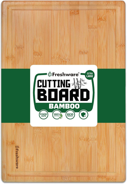 Bamboo Cutting Board Set of 3, Wooden Cutting Boards for Kitchen, Knife Friendly Food Grade Chopping Board, Lightweight with Hanging Hole for Easy Storage