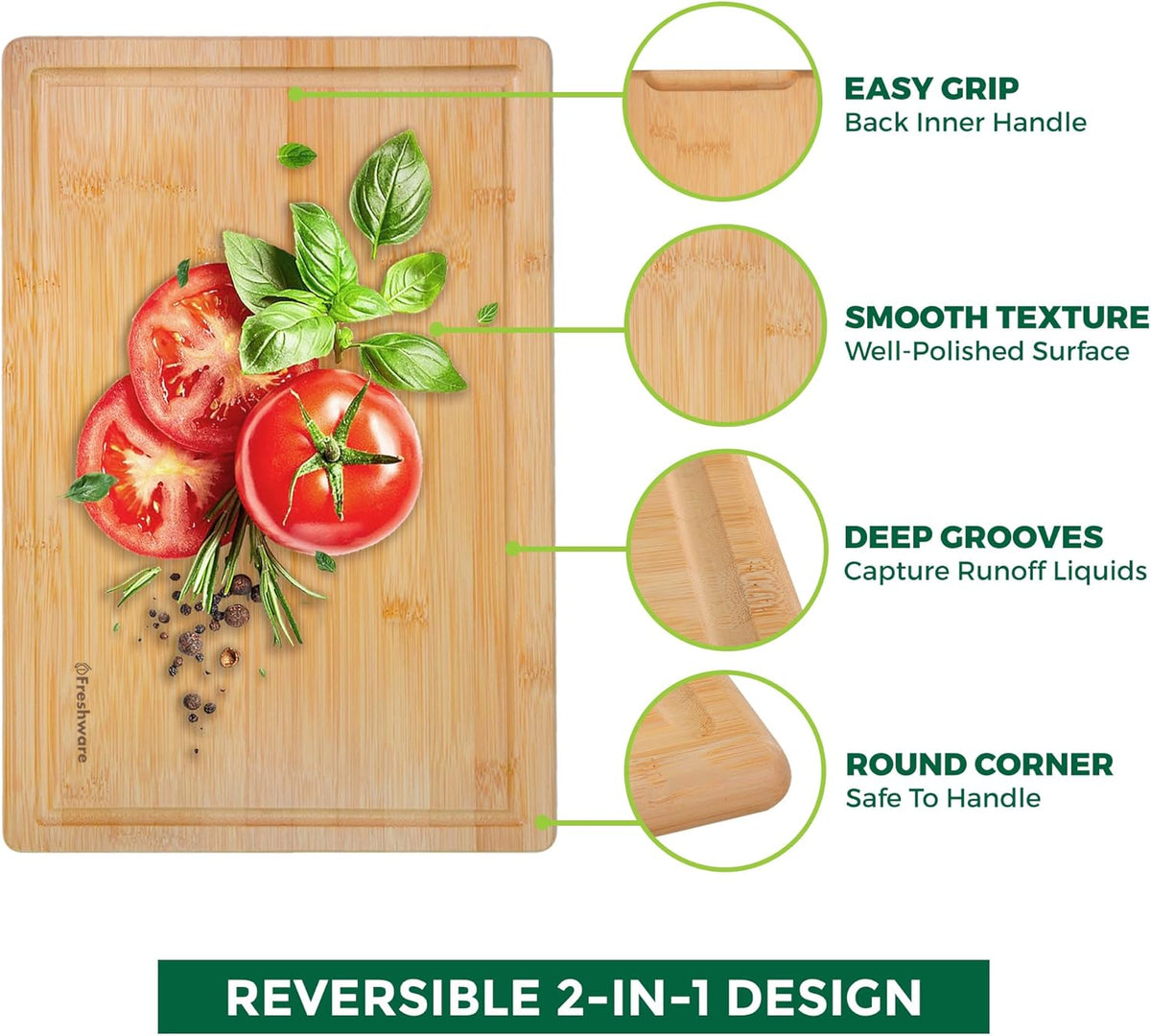 Bamboo Cutting Board Set of 3, Wooden Cutting Boards for Kitchen, Knife Friendly Food Grade Chopping Board, Lightweight with Hanging Hole for Easy Storage