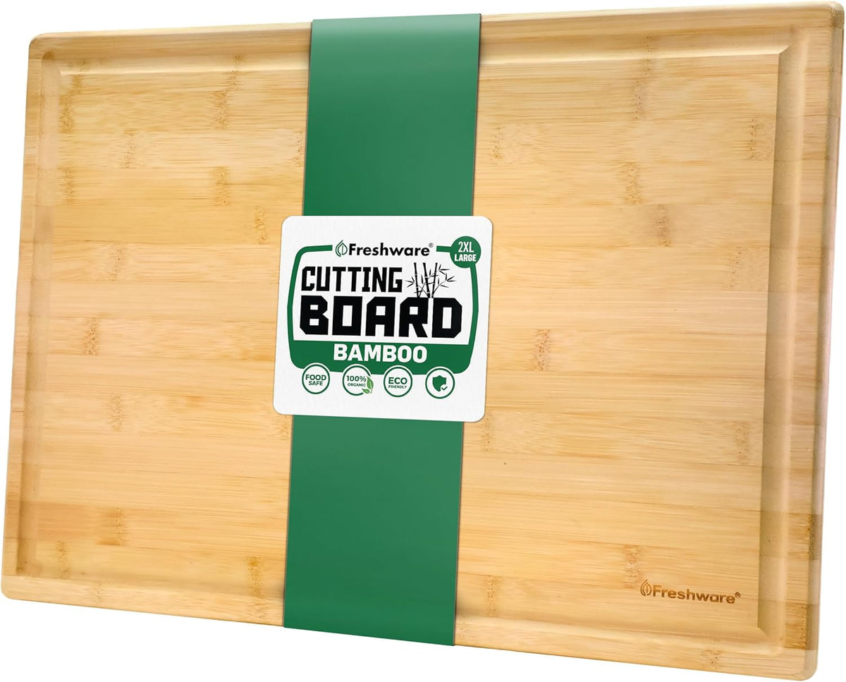 Bamboo Cutting Board Set of 3, Wooden Cutting Boards for Kitchen, Knife Friendly Food Grade Chopping Board, Lightweight with Hanging Hole for Easy Storage
