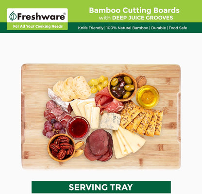 Bamboo Cutting Board Set of 3, Wooden Cutting Boards for Kitchen, Knife Friendly Food Grade Chopping Board, Lightweight with Hanging Hole for Easy Storage