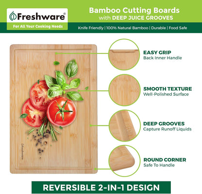 Bamboo Cutting Board Set of 3, Wooden Cutting Boards for Kitchen, Knife Friendly Food Grade Chopping Board, Lightweight with Hanging Hole for Easy Storage