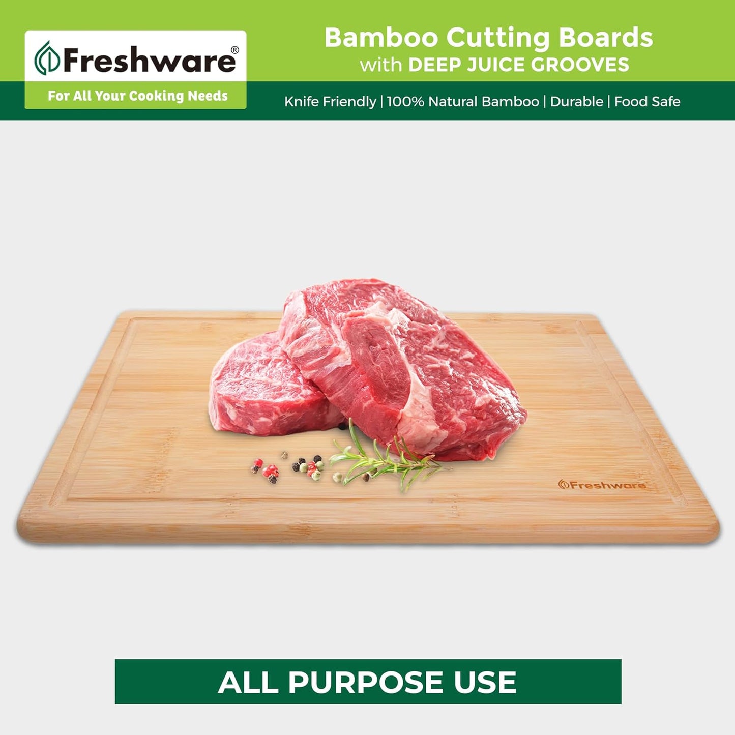 Bamboo Cutting Board Set of 3, Wooden Cutting Boards for Kitchen, Knife Friendly Food Grade Chopping Board, Lightweight with Hanging Hole for Easy Storage