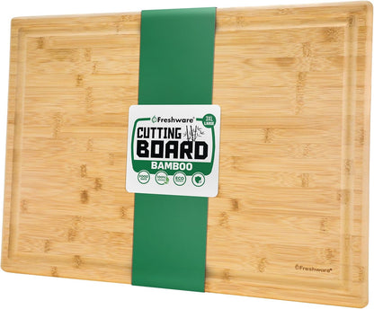 Bamboo Cutting Board Set of 3, Wooden Cutting Boards for Kitchen, Knife Friendly Food Grade Chopping Board, Lightweight with Hanging Hole for Easy Storage