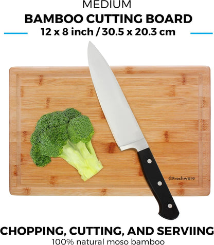 Bamboo Cutting Board Set of 3, Wooden Cutting Boards for Kitchen, Knife Friendly Food Grade Chopping Board, Lightweight with Hanging Hole for Easy Storage