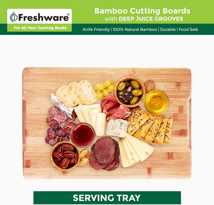 Bamboo Cutting Board Set of 3, Wooden Cutting Boards for Kitchen, Knife Friendly Food Grade Chopping Board, Lightweight with Hanging Hole for Easy Storage