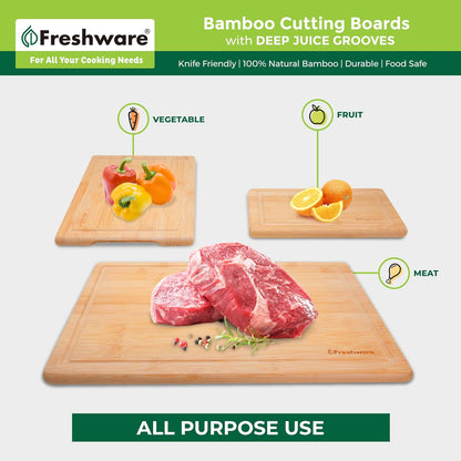 Bamboo Cutting Board Set of 3, Wooden Cutting Boards for Kitchen, Knife Friendly Food Grade Chopping Board, Lightweight with Hanging Hole for Easy Storage