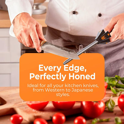 Orange Ninja Knife Honing Rod 10-inch with Adjustable Angle Guides | 17° & 20°- Premium Quality Sharpening Steel Sharpener to keep Kitchen Knives Sharp