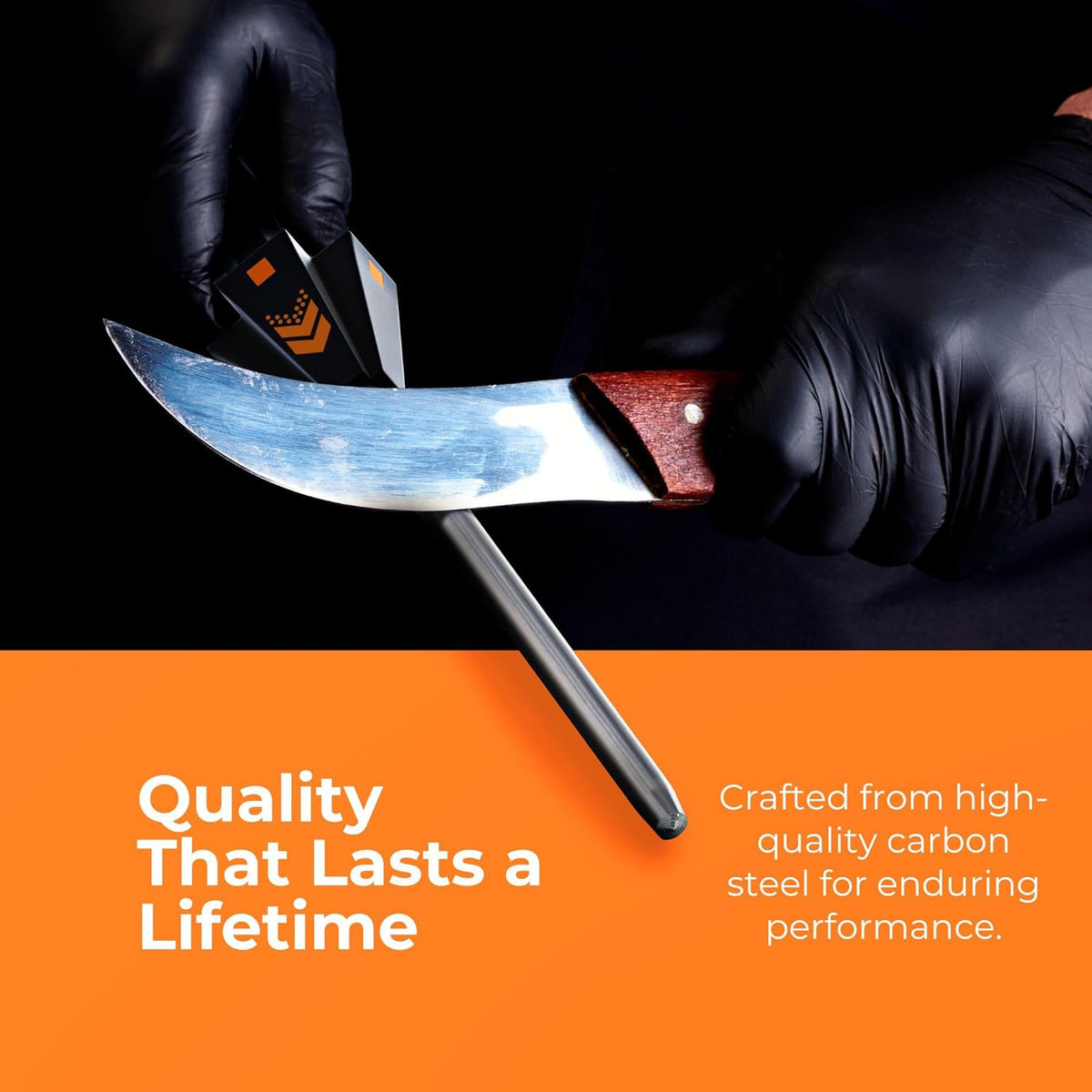 Orange Ninja Knife Honing Rod 10-inch with Adjustable Angle Guides | 17° & 20°- Premium Quality Sharpening Steel Sharpener to keep Kitchen Knives Sharp