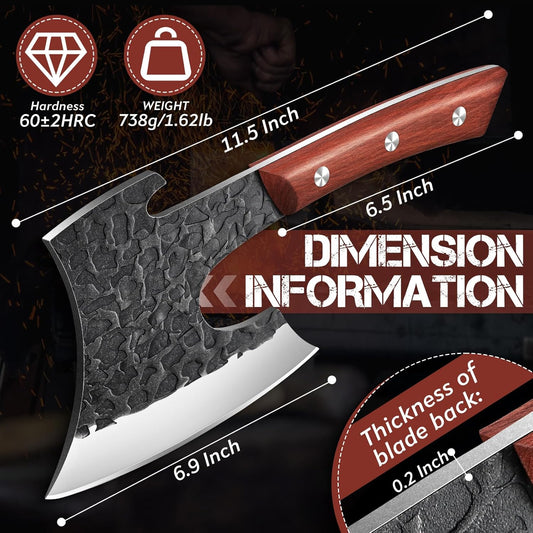 Butcher Knife Heavy Duty Meat Cleaver | Hand Forged Kitchen Axe, Ergonomic Wooden Handle, Gift Box, for Bone Chopping, Outdoor BBQ and Cooking