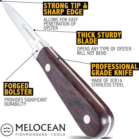 Oyster Shucking Knife Set of 2 - Professional Oyster Knife Shucker Clam Opener Kit in Lovely Box - Bonus Ebook and Brochure Included