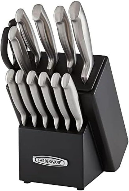 Self-Sharpening Knife Block Set, 13-Piece Kitchen Knife Set with EdgeKeeper Technology, High-Carbon Stainless Steel Blades, Ergonomic Hollow Handles, Black Wood Block