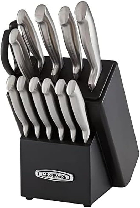Self-Sharpening Knife Block Set, 13-Piece Kitchen Knife Set with EdgeKeeper Technology, High-Carbon Stainless Steel Blades, Ergonomic Hollow Handles, Black Wood Block