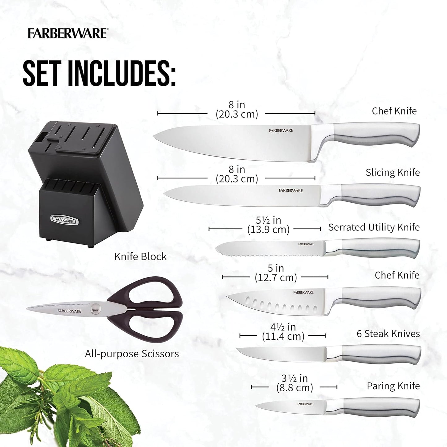 Self-Sharpening Knife Block Set, 13-Piece Kitchen Knife Set with EdgeKeeper Technology, High-Carbon Stainless Steel Blades, Ergonomic Hollow Handles, Black Wood Block