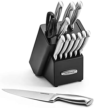 Self-Sharpening Knife Block Set, 13-Piece Kitchen Knife Set with EdgeKeeper Technology, High-Carbon Stainless Steel Blades, Ergonomic Hollow Handles, Black Wood Block