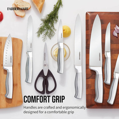 Self-Sharpening Knife Block Set, 13-Piece Kitchen Knife Set with EdgeKeeper Technology, High-Carbon Stainless Steel Blades, Ergonomic Hollow Handles, Black Wood Block