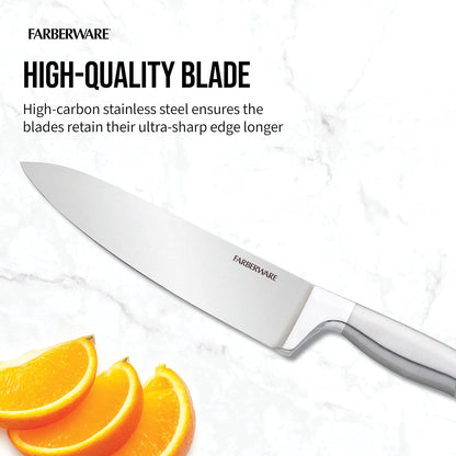 Self-Sharpening Knife Block Set, 13-Piece Kitchen Knife Set with EdgeKeeper Technology, High-Carbon Stainless Steel Blades, Ergonomic Hollow Handles, Black Wood Block