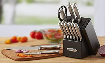 Self-Sharpening Knife Block Set, 13-Piece Kitchen Knife Set with EdgeKeeper Technology, High-Carbon Stainless Steel Blades, Ergonomic Hollow Handles, Black Wood Block