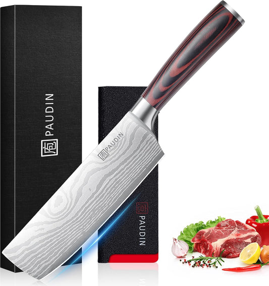 Nakiri Knife - 7" Razor Sharp Meat Cleaver and Vegetable Kitchen Knife, High Carbon Stainless Steel, Multipurpose Asian Chef Knife for Home and Kitchen with Ergonomic Handle