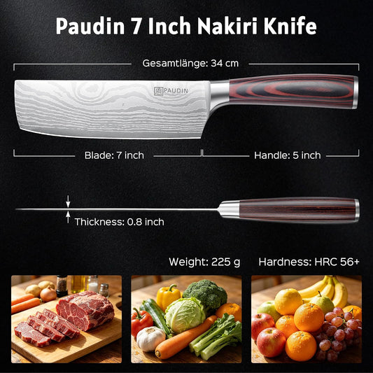 Nakiri Knife - 7" Razor Sharp Meat Cleaver and Vegetable Kitchen Knife, High Carbon Stainless Steel, Multipurpose Asian Chef Knife for Home and Kitchen with Ergonomic Handle