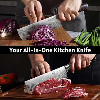 Nakiri Knife - 7" Razor Sharp Meat Cleaver and Vegetable Kitchen Knife, High Carbon Stainless Steel, Multipurpose Asian Chef Knife for Home and Kitchen with Ergonomic Handle
