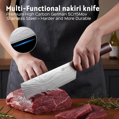 Nakiri Knife - 7" Razor Sharp Meat Cleaver and Vegetable Kitchen Knife, High Carbon Stainless Steel, Multipurpose Asian Chef Knife for Home and Kitchen with Ergonomic Handle