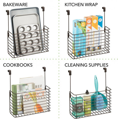 Over The Cupboard Hanging Storage Basket – Metal Bakeware Organiser and Cutting Board Holder – Excellent Kitchen Storage Solution – Bronze