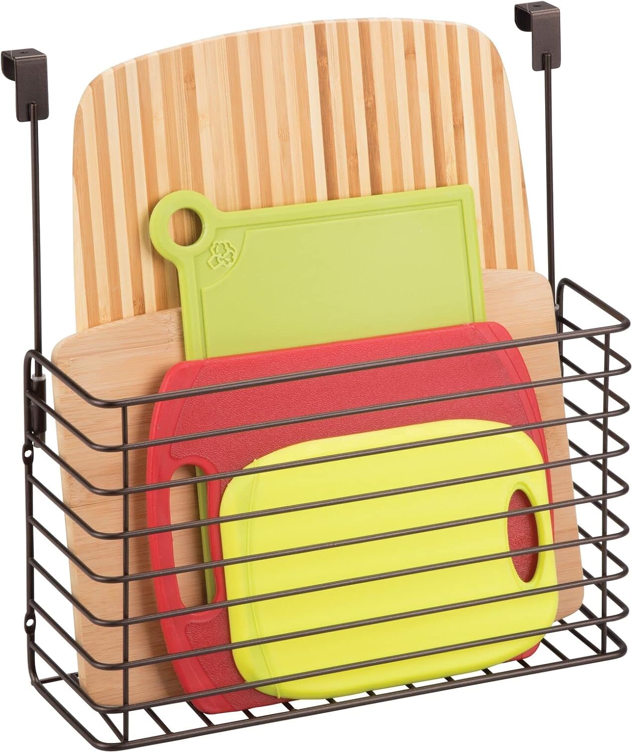 Over The Cupboard Hanging Storage Basket – Metal Bakeware Organiser and Cutting Board Holder – Excellent Kitchen Storage Solution – Bronze