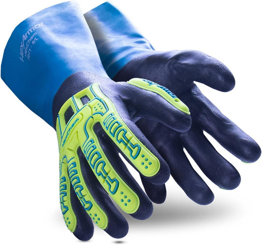 Chemical and Liquid Resistant Long Cuff Saftey Gloves | HexChem Series