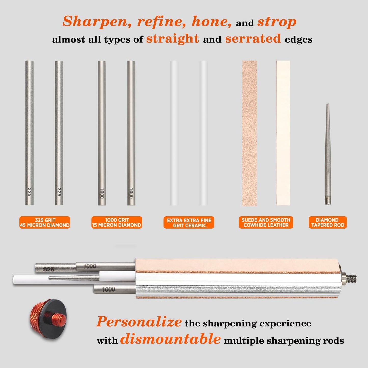 210N TRANSFOROD 11-In-1 Adjustable Angle Knife Sharpener with Monocrystalline Diamond & Ceramic Rods, Tapered Rod & Leather Strops, Premium Gift for Hunting & Outdoors