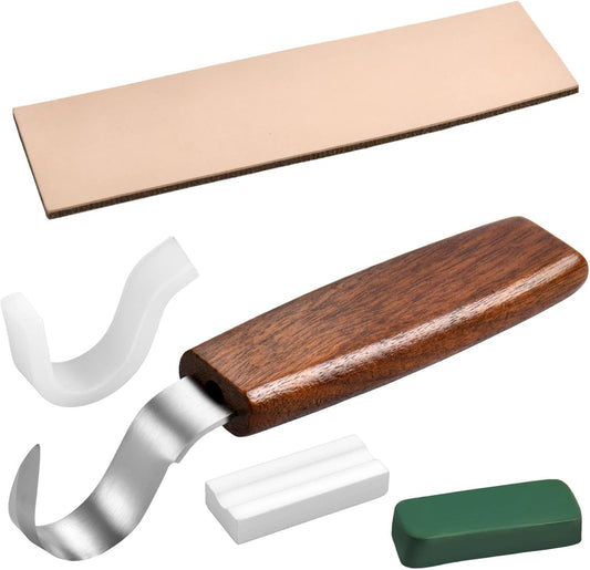 Wood Carving Knife with Leather Strop and Polishing Compound for Spoon Bowl Cup Carving Tools Wood Carving Tools for Beginner & Professional Whittling Tools for Woodcraft and DIY Projects