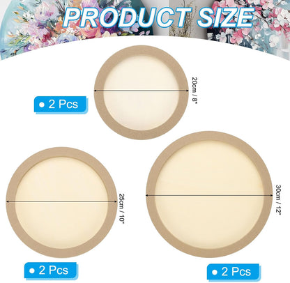 8" Round Wood Canvas Panels, 6pcs Unfinished Wood Plaque Disc Circle Board for Craft Projects, Art Painting, Carving, Engraving, DIY