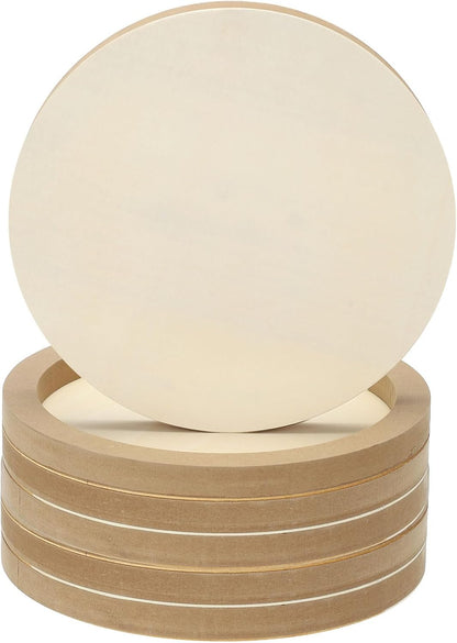 8" Round Wood Canvas Panels, 6pcs Unfinished Wood Plaque Disc Circle Board for Craft Projects, Art Painting, Carving, Engraving, DIY