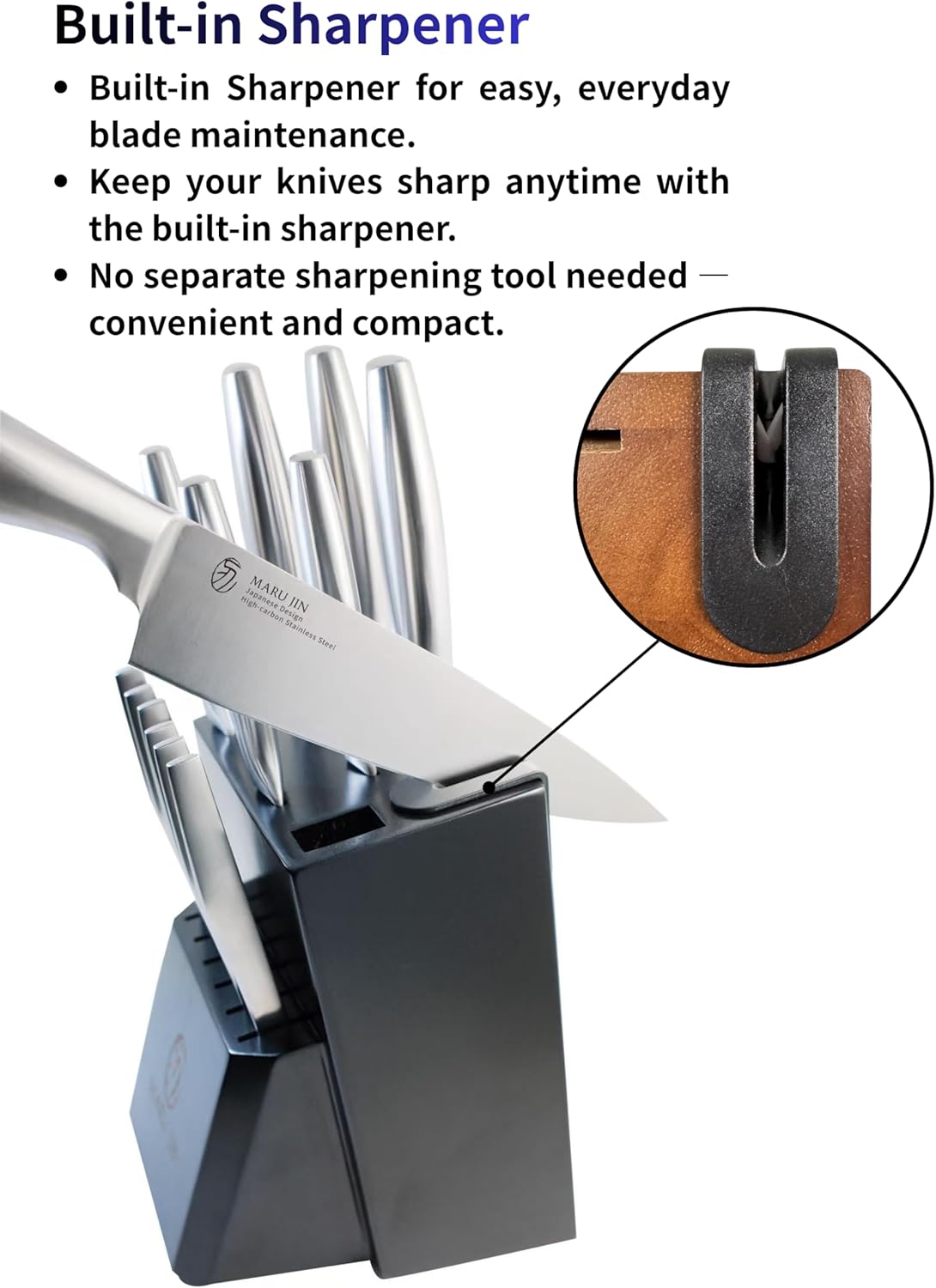 Japanese 15-Piece Kitchen Knife Block Set with Built-in Sharpener, High Carbon Stainless Steel Chef Knife Set, Dishwasher Safe Razor Sharp Cutlery Set (Wooden)
