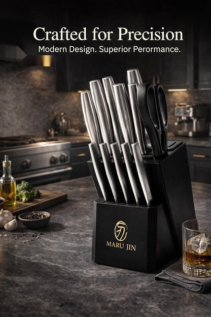 Japanese 15-Piece Kitchen Knife Block Set with Built-in Sharpener, High Carbon Stainless Steel Chef Knife Set, Dishwasher Safe Razor Sharp Cutlery Set (Wooden)